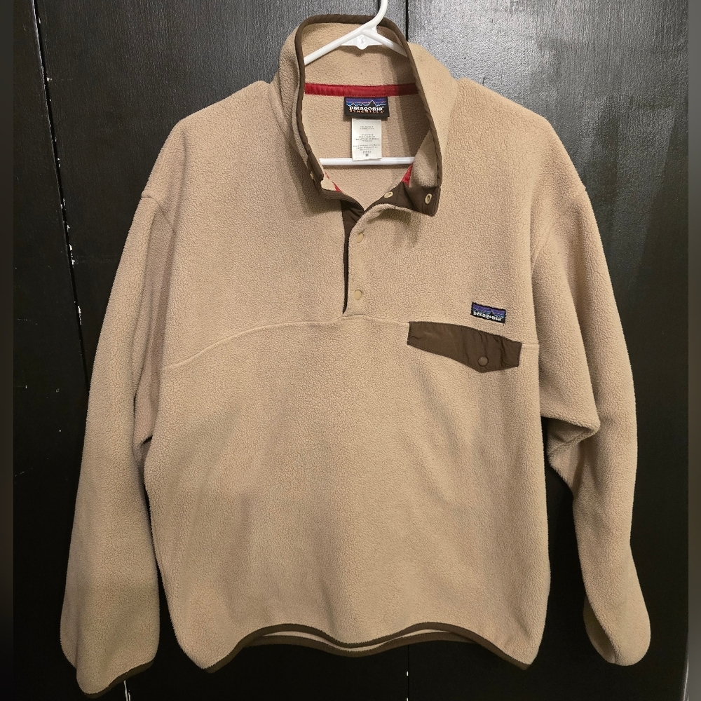 Vintage 90s Patagonia Synchilla Cream And Brown Fleece Size Medium